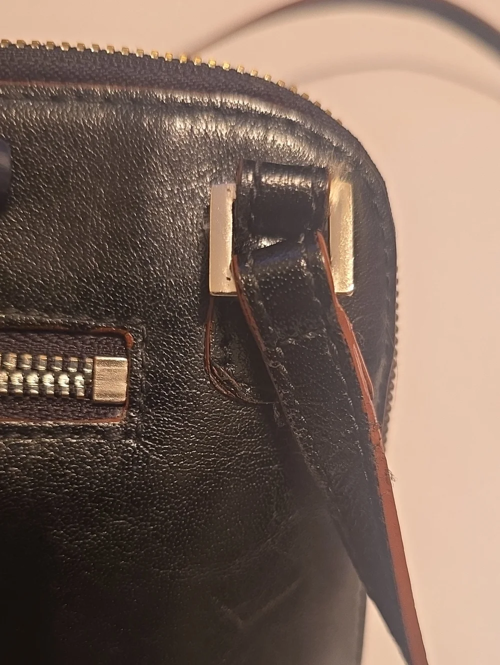 Hobo Black Leather Crossbody Bag with Red Lining